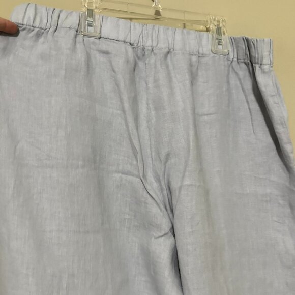 Eileen Fisher Large Light Gray Powdery Blue Organic Linen Wide-Leg Pants - Picture 4 of 7